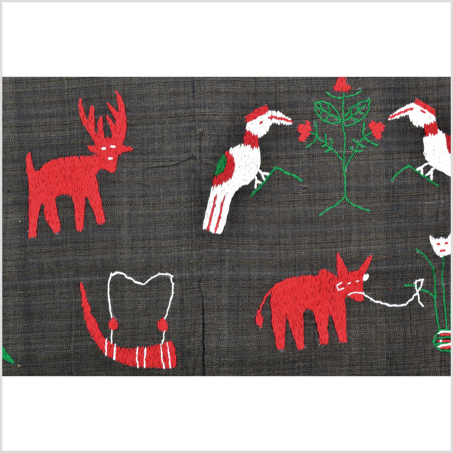 Striking black-brown cotton story quilt Naga tribal textile ethnic embroidered boho fabric Burma hill tribe tapestry Thai India ii119