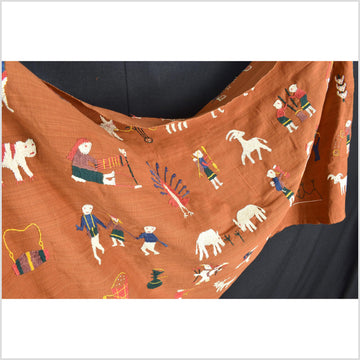 Yellow ocher cotton story quilt Naga tribal textile ethnic embroidered boho fabric Burma hill tribe tapestry Thailand India Hmong II11