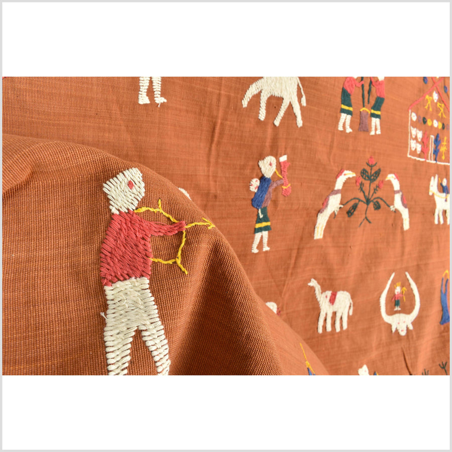 Yellow ocher cotton story quilt Naga tribal textile ethnic embroidered boho fabric Burma hill tribe tapestry Thailand India Hmong II11