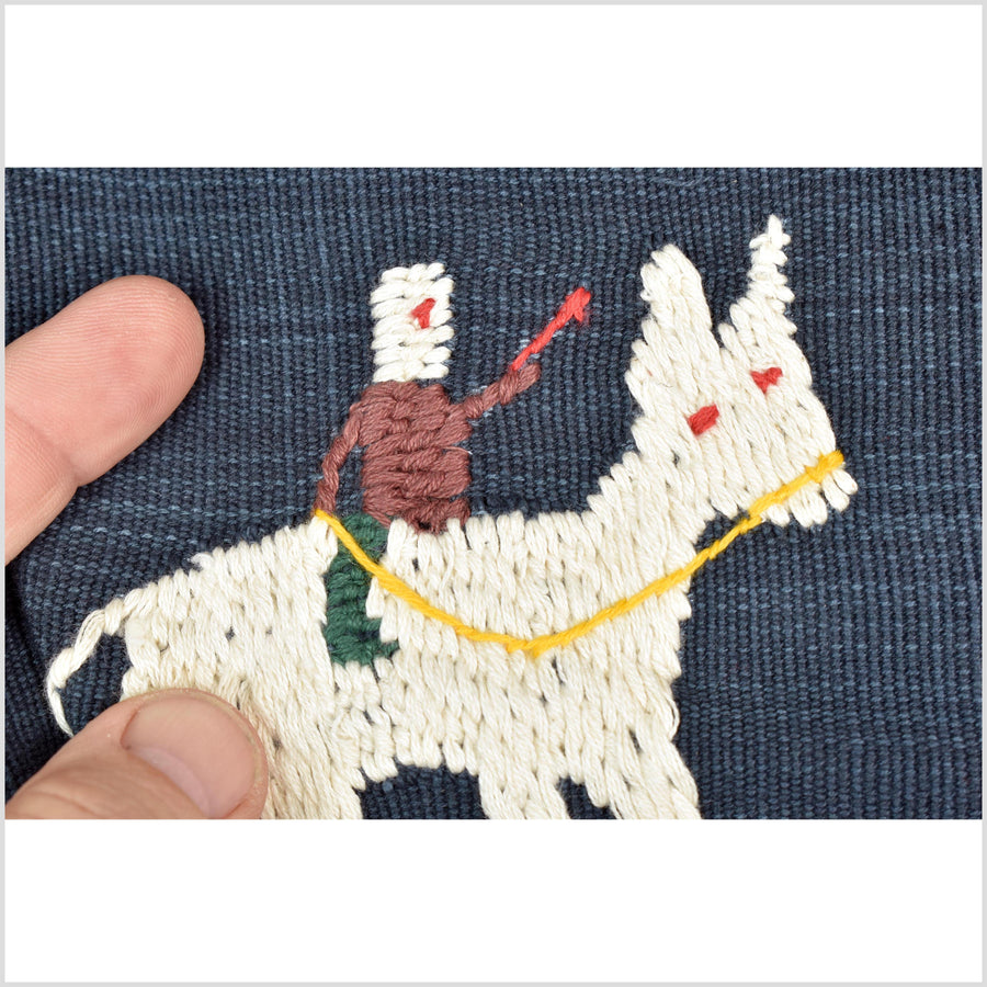 Dark marine blue cotton story quilt Naga tribal textile ethnic embroidered boho fabric Burma hill tribe tapestry Thailand India Hmong II120