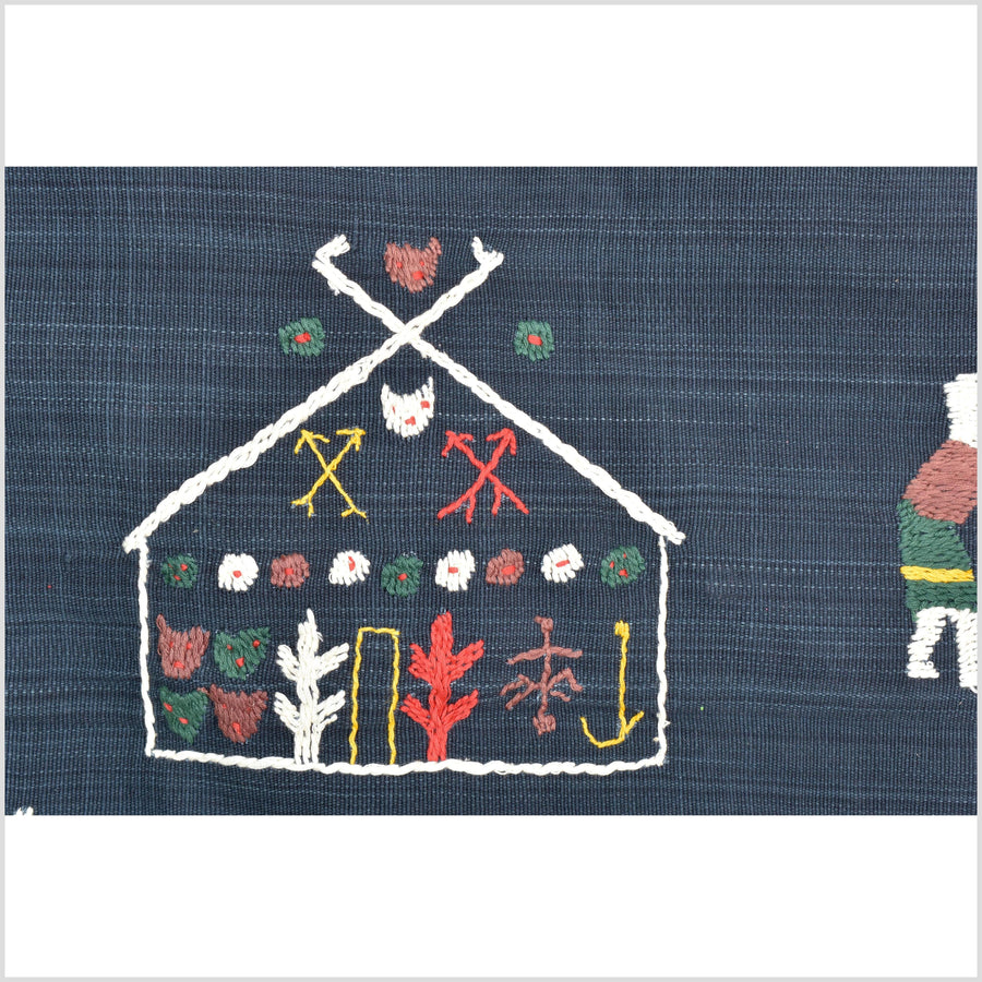 Dark marine blue cotton story quilt Naga tribal textile ethnic embroidered boho fabric Burma hill tribe tapestry Thailand India Hmong II120