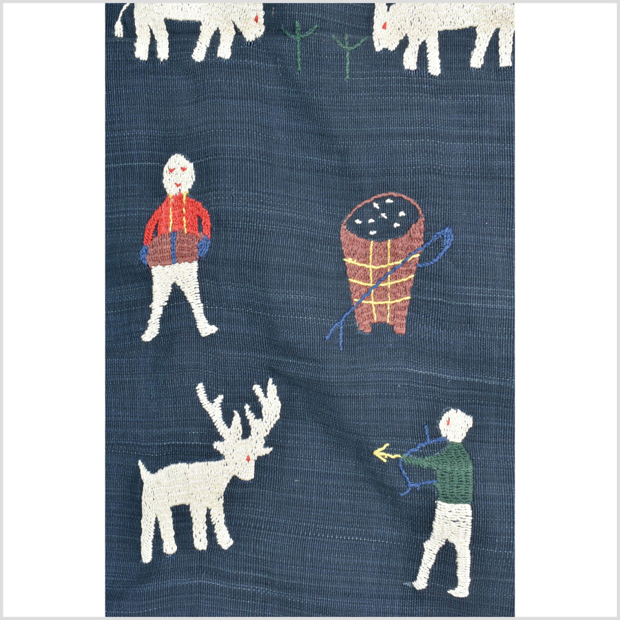 Rich marine blue cotton story quilt Naga tribal textile ethnic embroidered boho fabric Burma hill tribe tapestry Thailand India Hmong II121