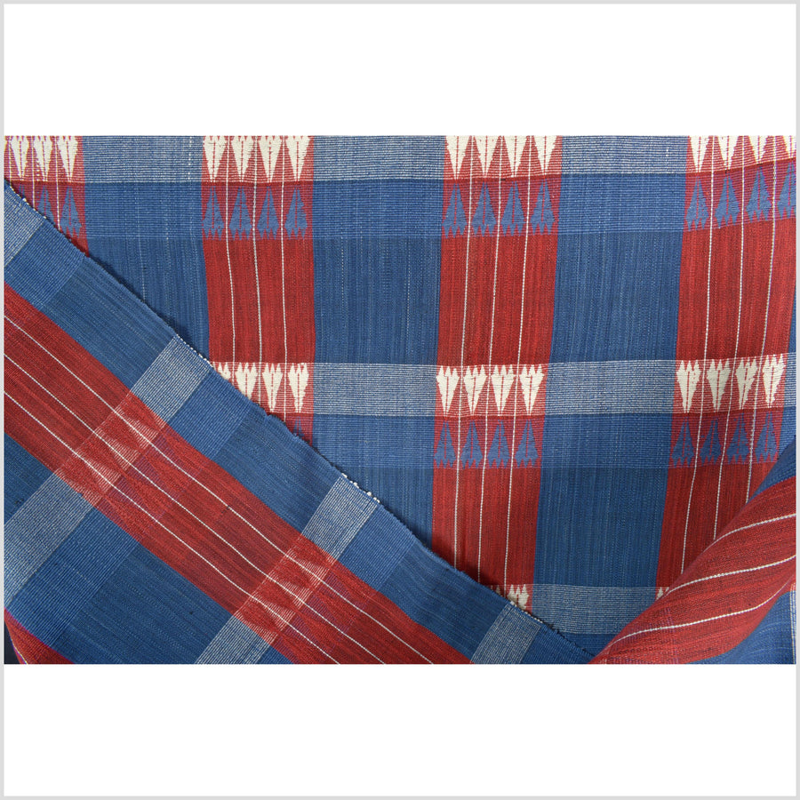 Handsome blue red white geometric Naga tribal textile, ethnic embroidered boho fabric Burma hill tribe tapestry Thailand India Hmong II125