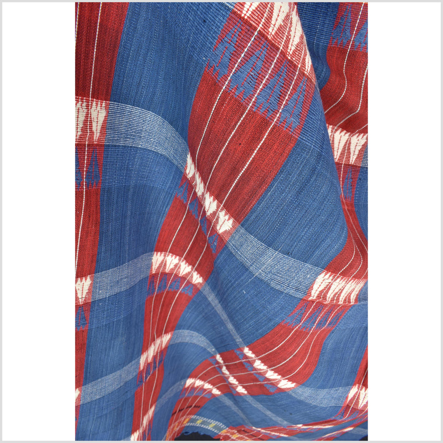 Handsome blue red white geometric Naga tribal textile, ethnic embroidered boho fabric Burma hill tribe tapestry Thailand India Hmong II125