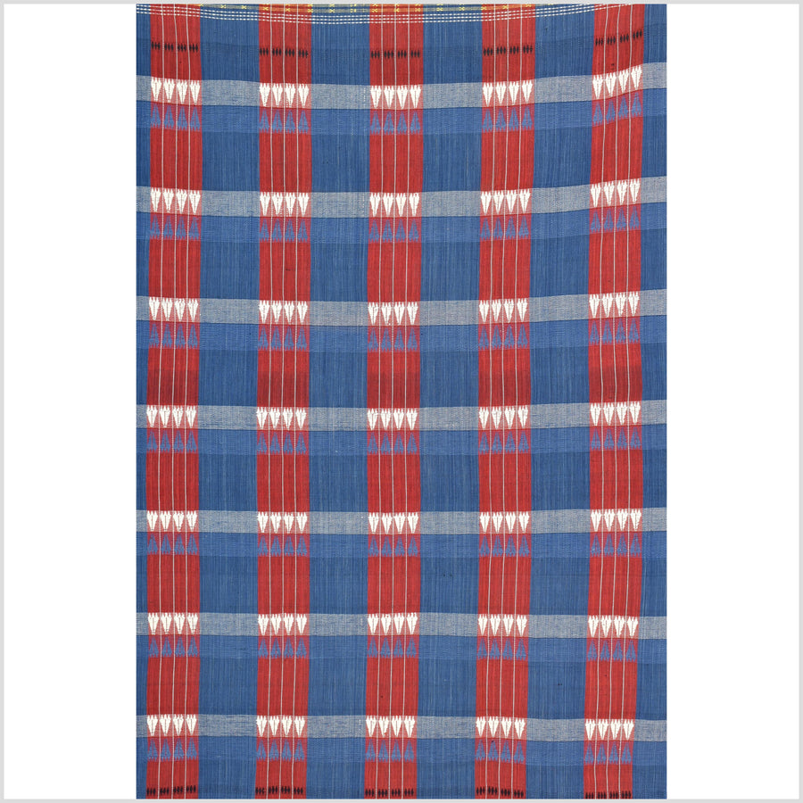 Handsome blue red white geometric Naga tribal textile, ethnic embroidered boho fabric Burma hill tribe tapestry Thailand India Hmong II125