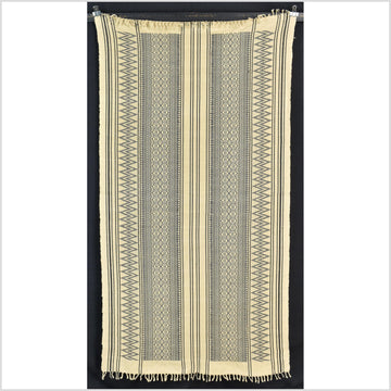 Beige black geometric Naga tribal textile, ethnic embroidered boho fabric Burma hill tribe tapestry Thailand India Hmong II129