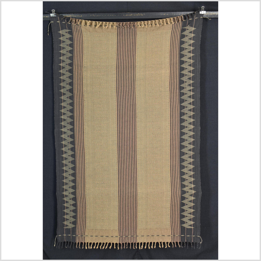 Brown black copper geometric Naga tribal textile, ethnic embroidered boho fabric Burma hill tribe tapestry Thailand India Hmong II130