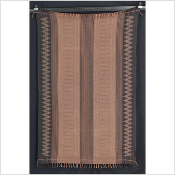 Brown black copper geometric Naga tribal textile, ethnic embroidered boho fabric Burma hill tribe tapestry Thailand India Hmong II131