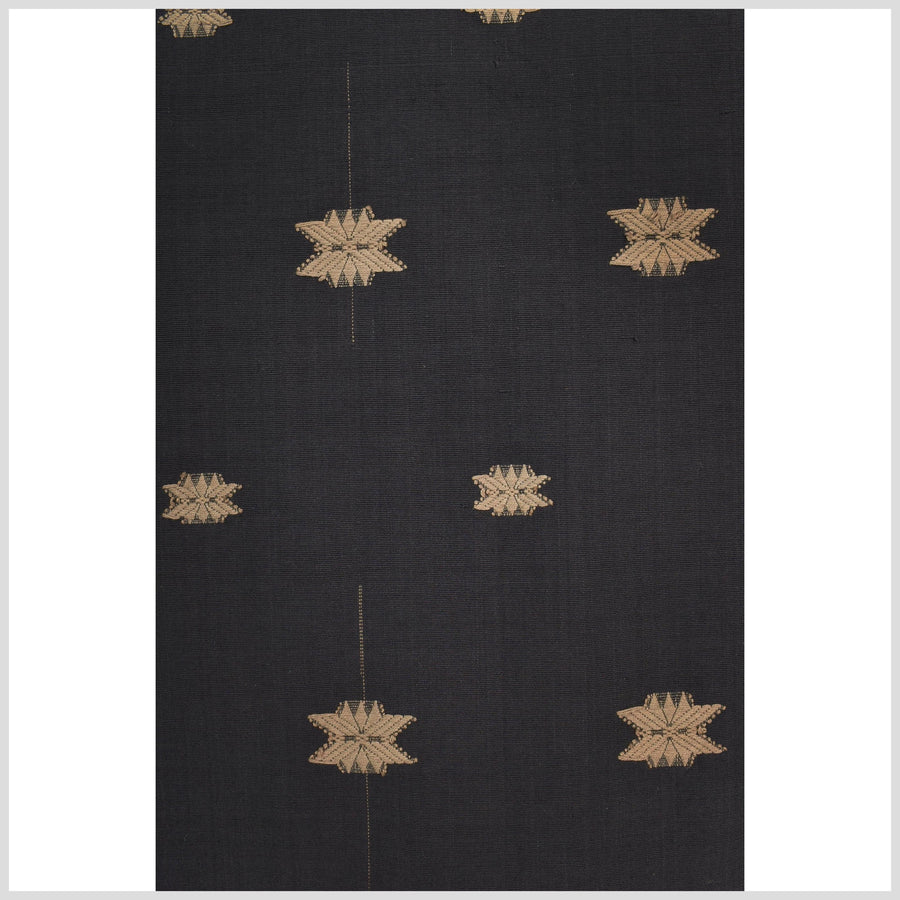 Ethnic Naga blanket, handwoven tribal cotton throw, mocha stars on black background, boho tapestry India textile runner ii133