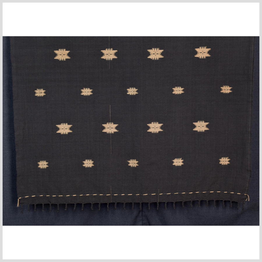 Ethnic Naga blanket, handwoven tribal cotton throw, mocha stars on black background, boho tapestry India textile runner ii133