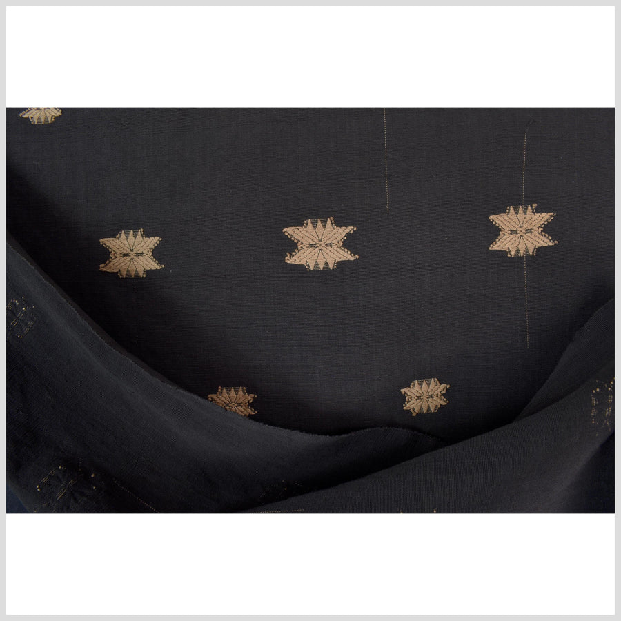 Ethnic Naga blanket, handwoven tribal cotton throw, mocha stars on black background, boho tapestry India textile runner ii133
