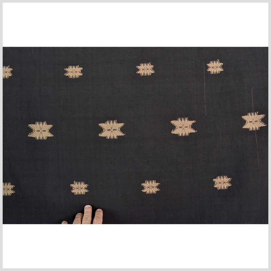 Ethnic Naga blanket, handwoven tribal cotton throw, mocha stars on black background, boho tapestry India textile runner ii133