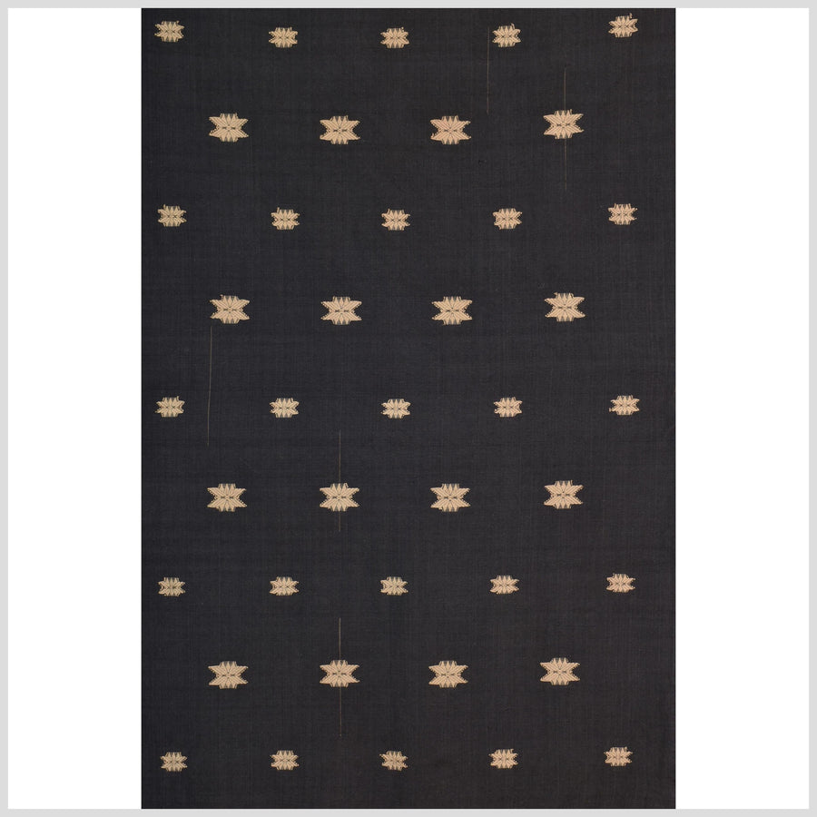 Ethnic Naga blanket, handwoven tribal cotton throw, mocha stars on black background, boho tapestry India textile runner ii133