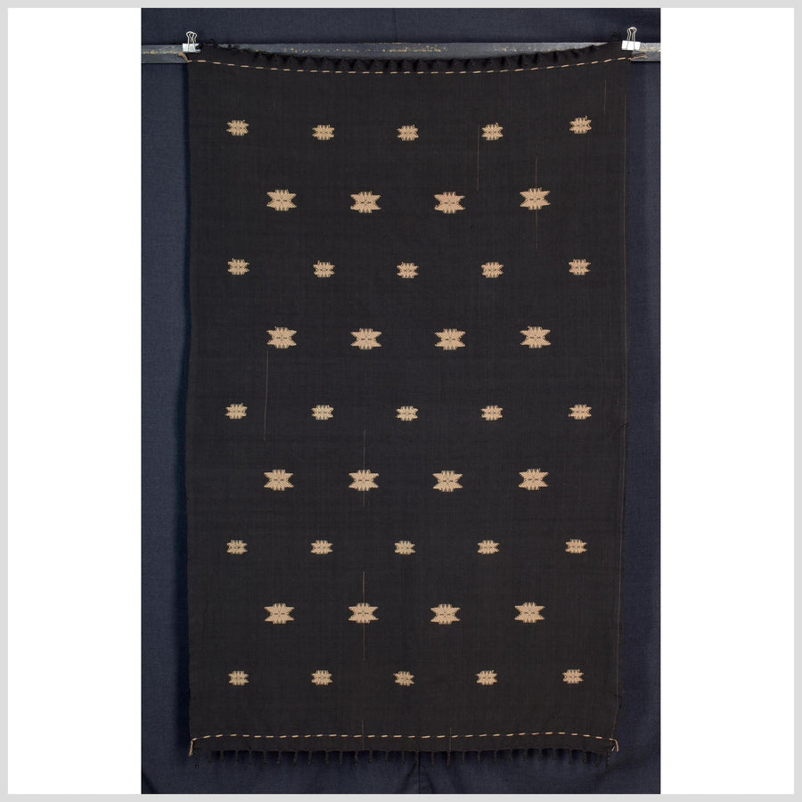 Ethnic Naga blanket, handwoven tribal cotton throw, mocha stars on black background, boho tapestry India textile runner ii133