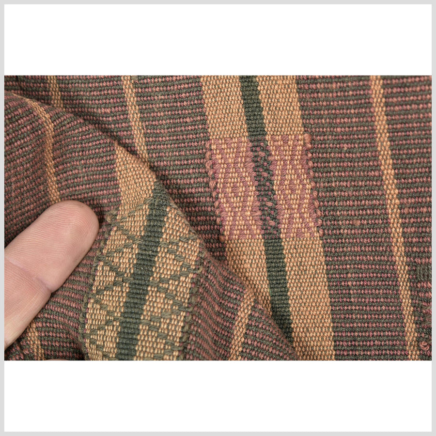 Copper orange geometric Naga tribal textile, ethnic embroidered boho fabric Burma hill tribe tapestry Thailand India Hmong II134