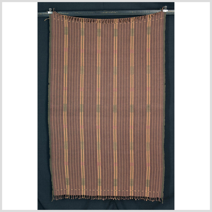 Copper orange geometric Naga tribal textile, ethnic embroidered boho fabric Burma hill tribe tapestry Thailand India Hmong II134