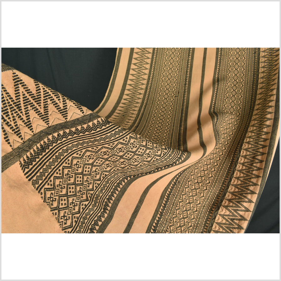 Sepia copper black tan geometric Naga tribal textile, ethnic embroidered boho fabric Burma hill tribe tapestry Thailand India Hmong II135