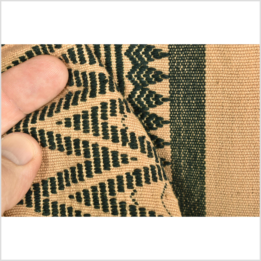 Sepia copper black tan geometric Naga tribal textile, ethnic embroidered boho fabric Burma hill tribe tapestry Thailand India Hmong II135
