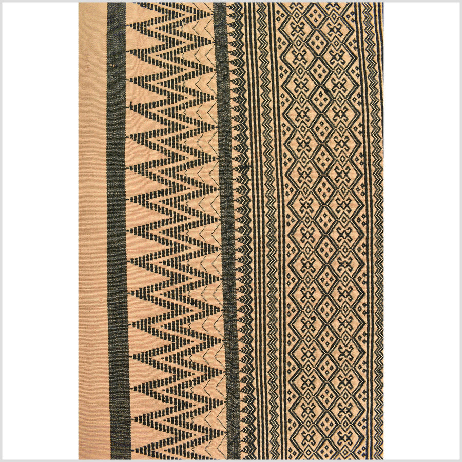 Sepia copper black tan geometric Naga tribal textile, ethnic embroidered boho fabric Burma hill tribe tapestry Thailand India Hmong II135