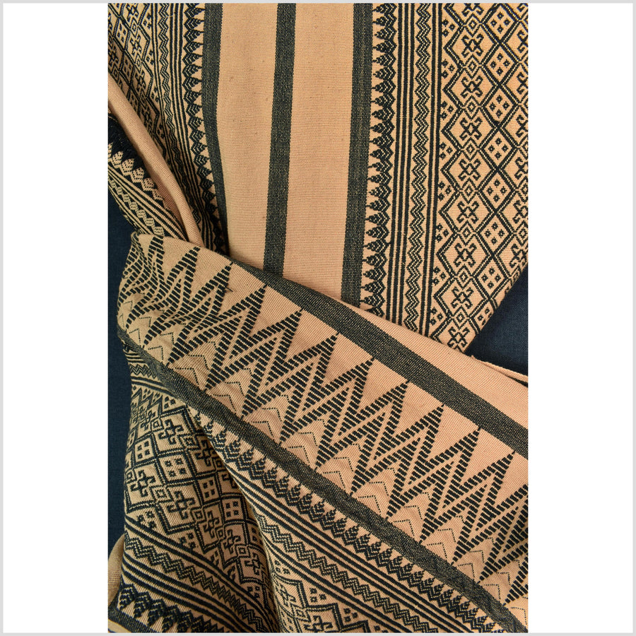 Sepia copper black tan geometric Naga tribal textile, ethnic embroidered boho fabric Burma hill tribe tapestry Thailand India Hmong II135