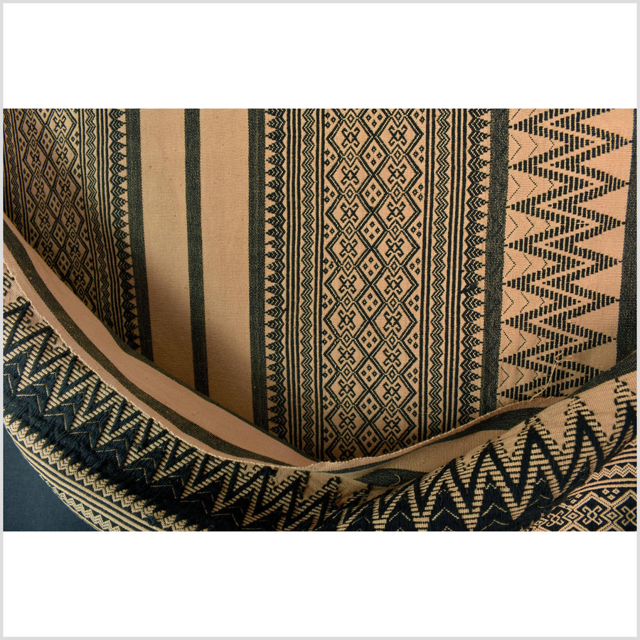 Sepia copper black tan geometric Naga tribal textile, ethnic embroidered boho fabric Burma hill tribe tapestry Thailand India Hmong II135