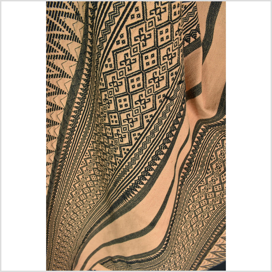 Sepia copper black tan geometric Naga tribal textile, ethnic embroidered boho fabric Burma hill tribe tapestry Thailand India Hmong II135
