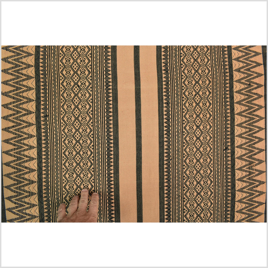 Sepia copper black tan geometric Naga tribal textile, ethnic embroidered boho fabric Burma hill tribe tapestry Thailand India Hmong II135