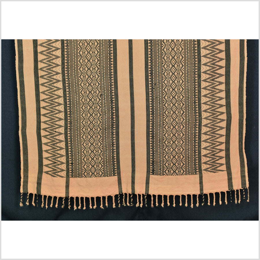 Sepia copper black tan geometric Naga tribal textile, ethnic embroidered boho fabric Burma hill tribe tapestry Thailand India Hmong II135