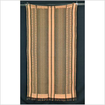 Sepia copper black tan geometric Naga tribal textile, ethnic embroidered boho fabric Burma hill tribe tapestry Thailand India Hmong II135