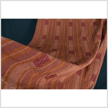 Vintage tribal home decor ethnic Naga blanket, geometric stripe, orange, red, handwoven cotton throw boho Thailand Burma India tapestry ii136