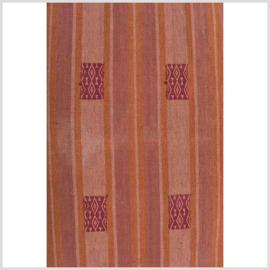 Vintage tribal home decor ethnic Naga blanket, geometric stripe, orange, red, handwoven cotton throw boho Thailand Burma India tapestry ii136