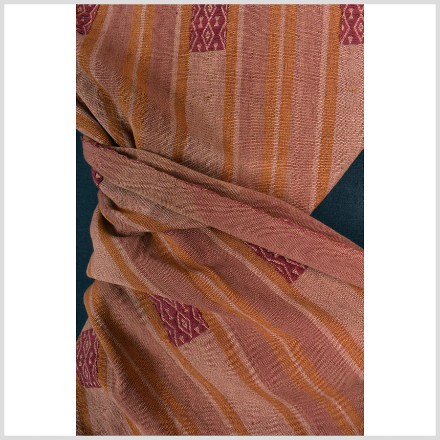 Vintage tribal home decor ethnic Naga blanket, geometric stripe, orange, red, handwoven cotton throw boho Thailand Burma India tapestry ii136
