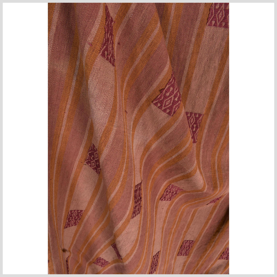 Vintage tribal home decor ethnic Naga blanket, geometric stripe, orange, red, handwoven cotton throw boho Thailand Burma India tapestry ii136