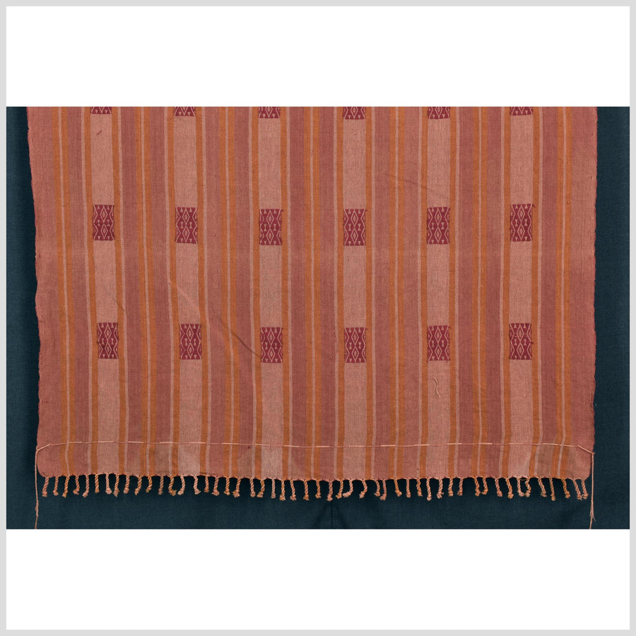 Vintage tribal home decor ethnic Naga blanket, geometric stripe, orange, red, handwoven cotton throw boho Thailand Burma India tapestry ii136