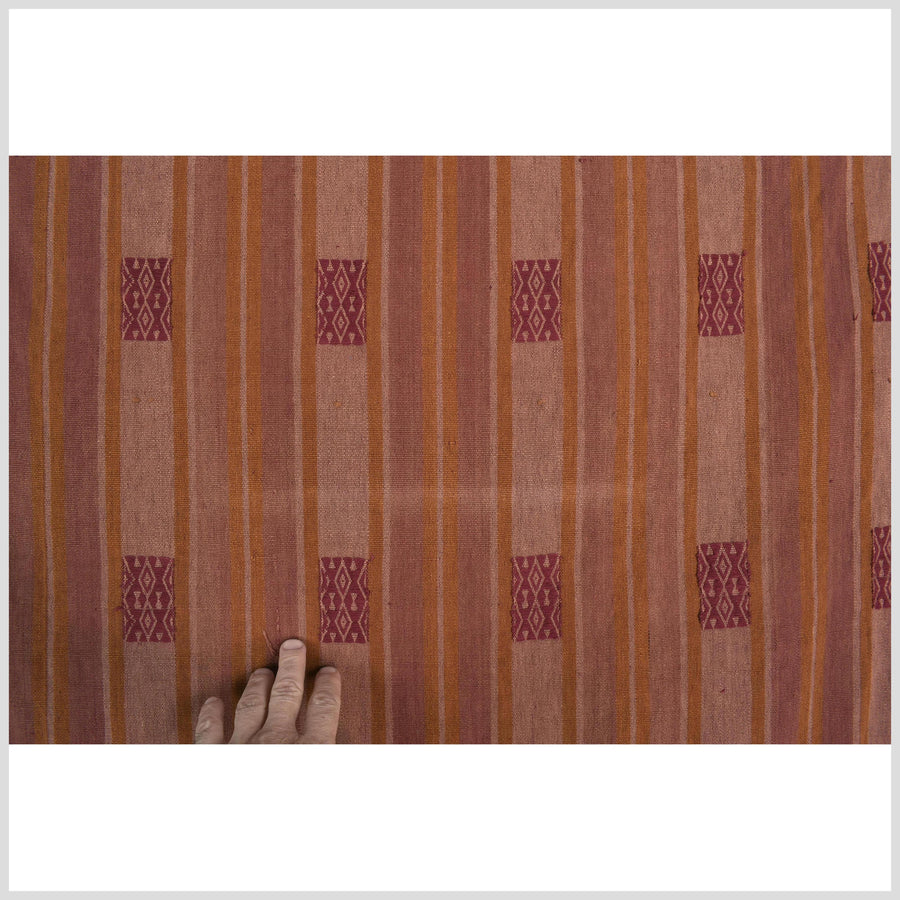 Vintage tribal home decor ethnic Naga blanket, geometric stripe, orange, red, handwoven cotton throw boho Thailand Burma India tapestry ii136