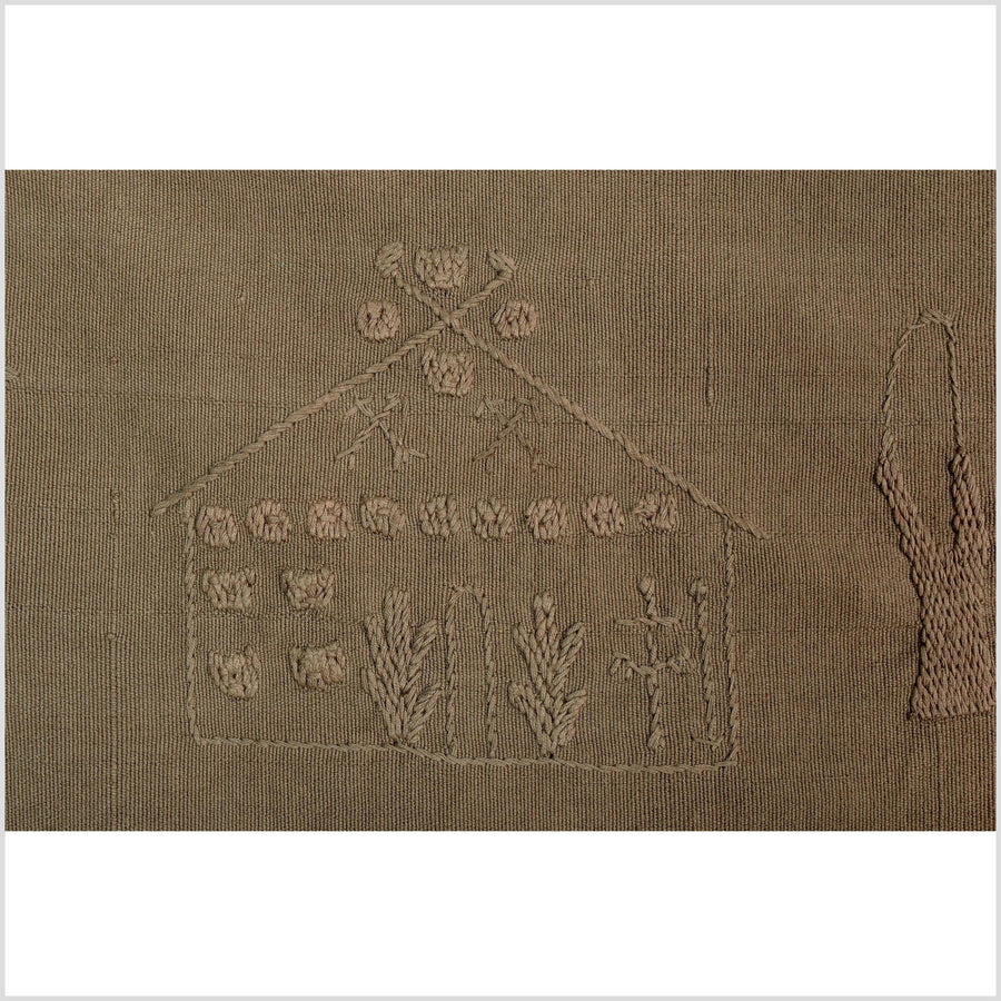 Beautiful, rich brown cotton story quilt Naga tribal textile ethnic embroidered boho fabric Burma hill tribe tapestry Thailand India Hmong II137