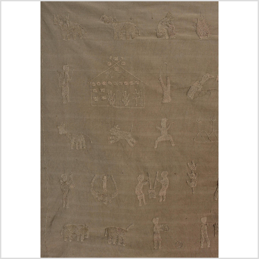 Beautiful, rich brown cotton story quilt Naga tribal textile ethnic embroidered boho fabric Burma hill tribe tapestry Thailand India Hmong II137