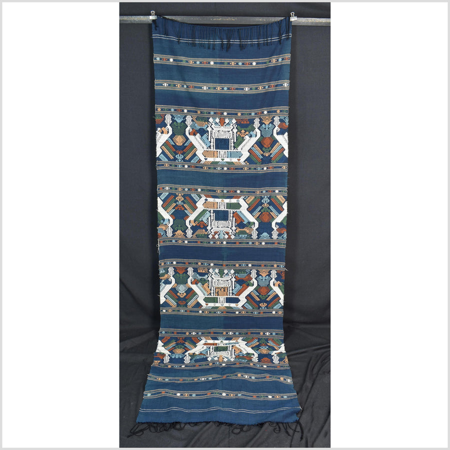 Tribal hilltribe runner tapestry, Laos Tai Lue boho textile, gray, brown, beige wedding gift blanket cotton throw natural dye ethnic decor ii138