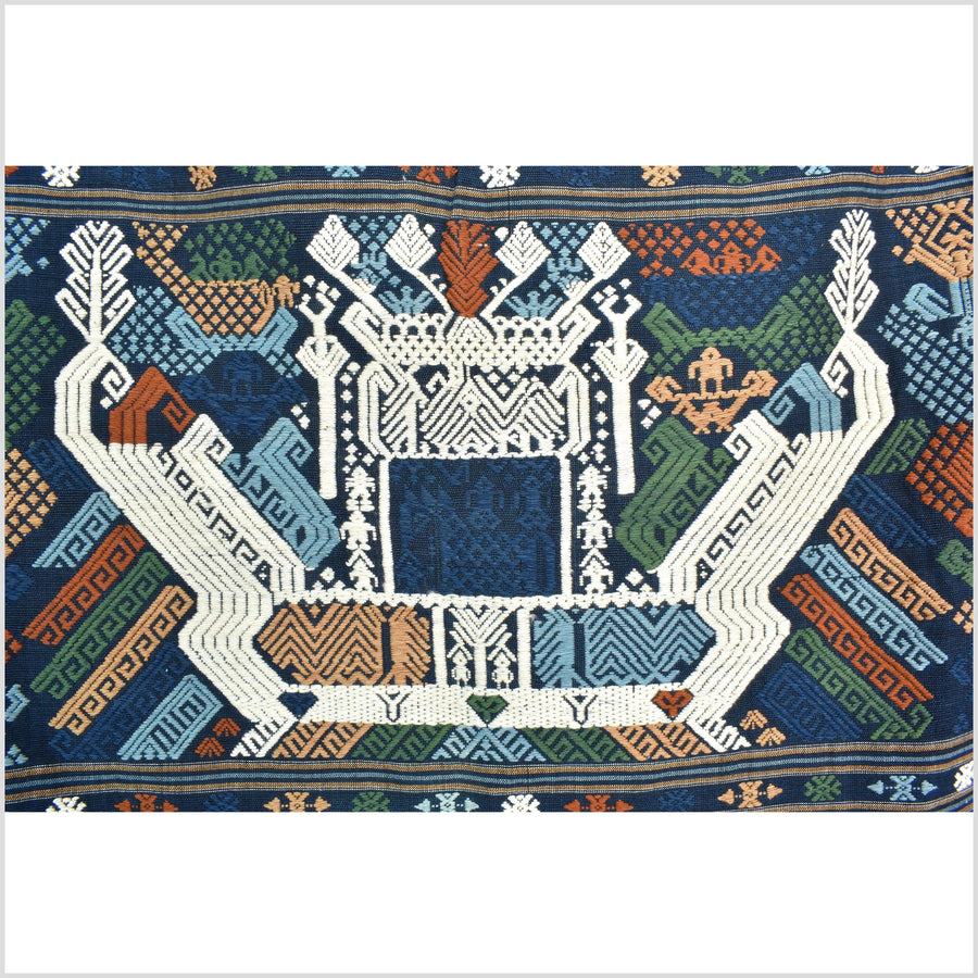 Tribal hilltribe runner tapestry, Laos Tai Lue boho textile, gray, brown, beige wedding gift blanket cotton throw natural dye ethnic decor ii138