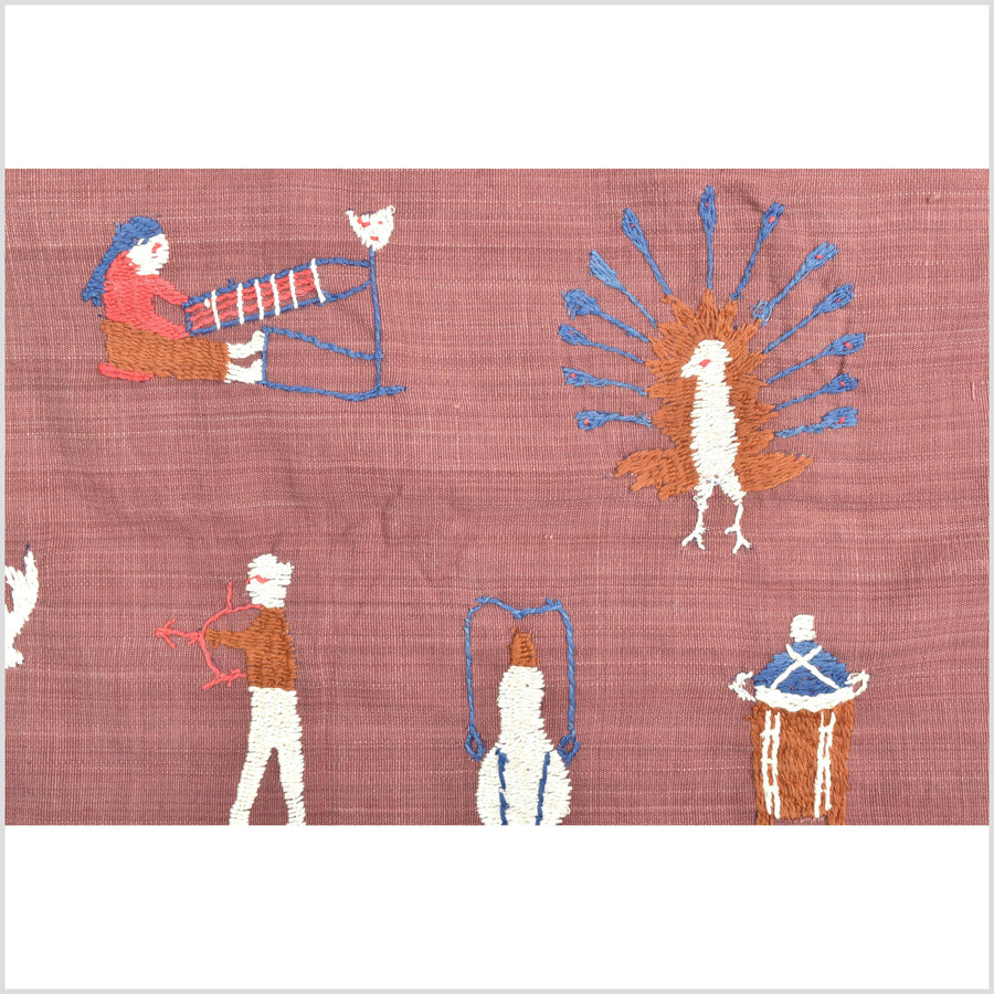 Plum brown cotton story quilt Naga tribal textile ethnic embroidered boho fabric Burma hill tribe tapestry Thailand India Hmong II139