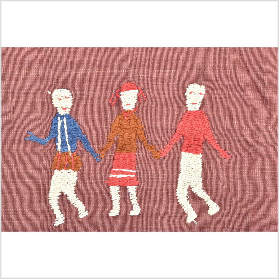 Plum brown cotton story quilt Naga tribal textile ethnic embroidered boho fabric Burma hill tribe tapestry Thailand India Hmong II139