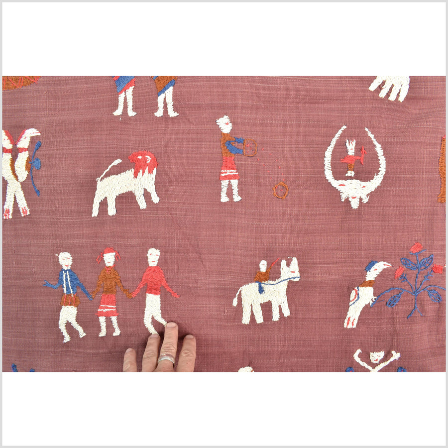Plum brown cotton story quilt Naga tribal textile ethnic embroidered boho fabric Burma hill tribe tapestry Thailand India Hmong II139