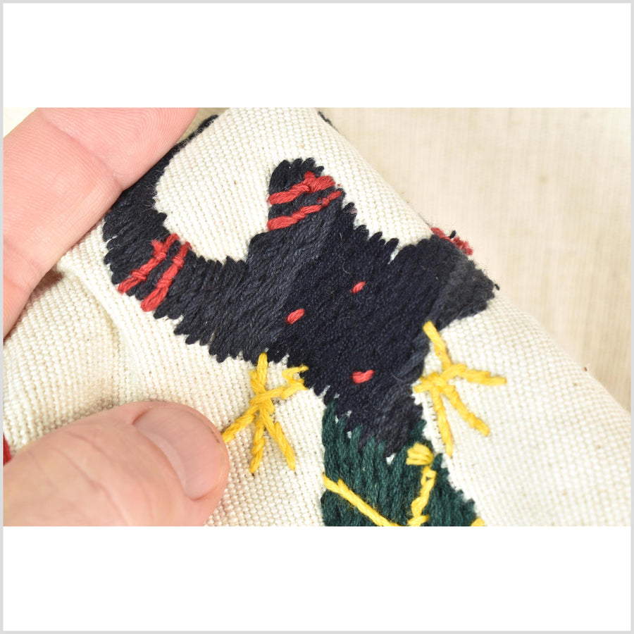Off white cotton story quilt Naga tribal textile ethnic embroidered boho fabric Burma hill tribe tapestry Thailand India Hmong II13