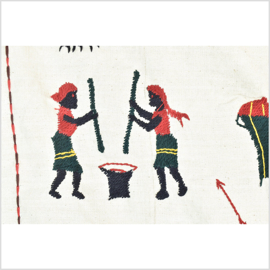 Off white cotton story quilt Naga tribal textile ethnic embroidered boho fabric Burma hill tribe tapestry Thailand India Hmong II13