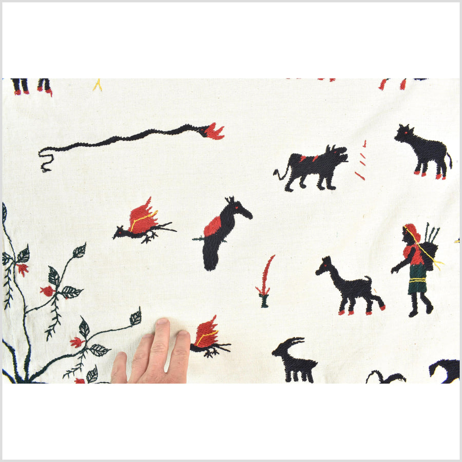 Off white cotton story quilt Naga tribal textile ethnic embroidered boho fabric Burma hill tribe tapestry Thailand India Hmong II13