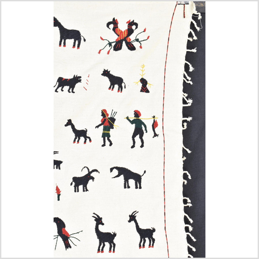 Off white cotton story quilt Naga tribal textile ethnic embroidered boho fabric Burma hill tribe tapestry Thailand India Hmong II13