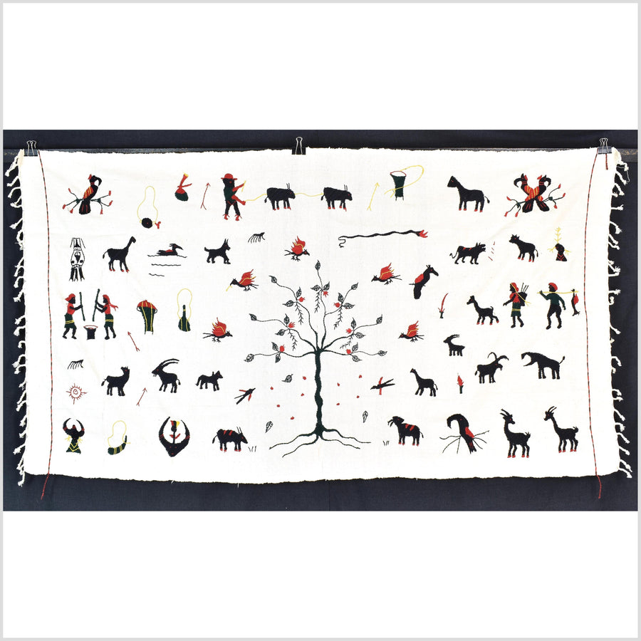 Off white cotton story quilt Naga tribal textile ethnic embroidered boho fabric Burma hill tribe tapestry Thailand India Hmong II13