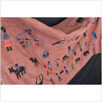 Plum brown cotton story quilt Naga tribal textile ethnic embroidered boho fabric Burma hill tribe tapestry Thailand India Hmong II140