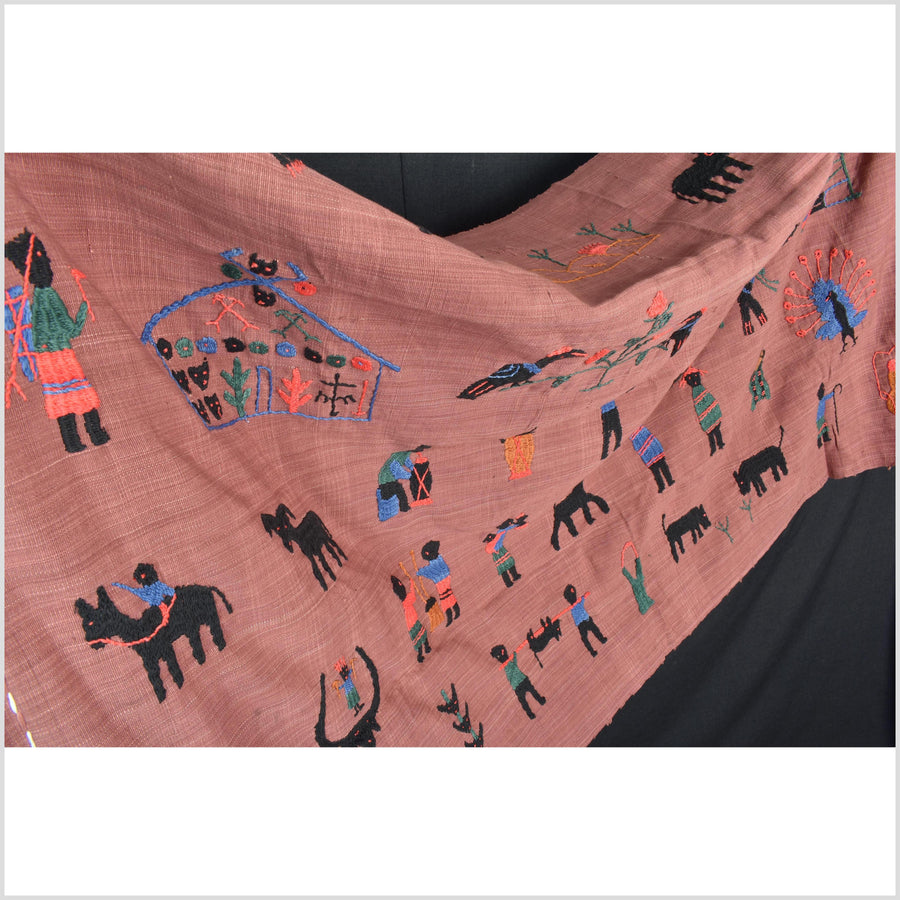Plum brown cotton story quilt Naga tribal textile ethnic embroidered boho fabric Burma hill tribe tapestry Thailand India Hmong II140