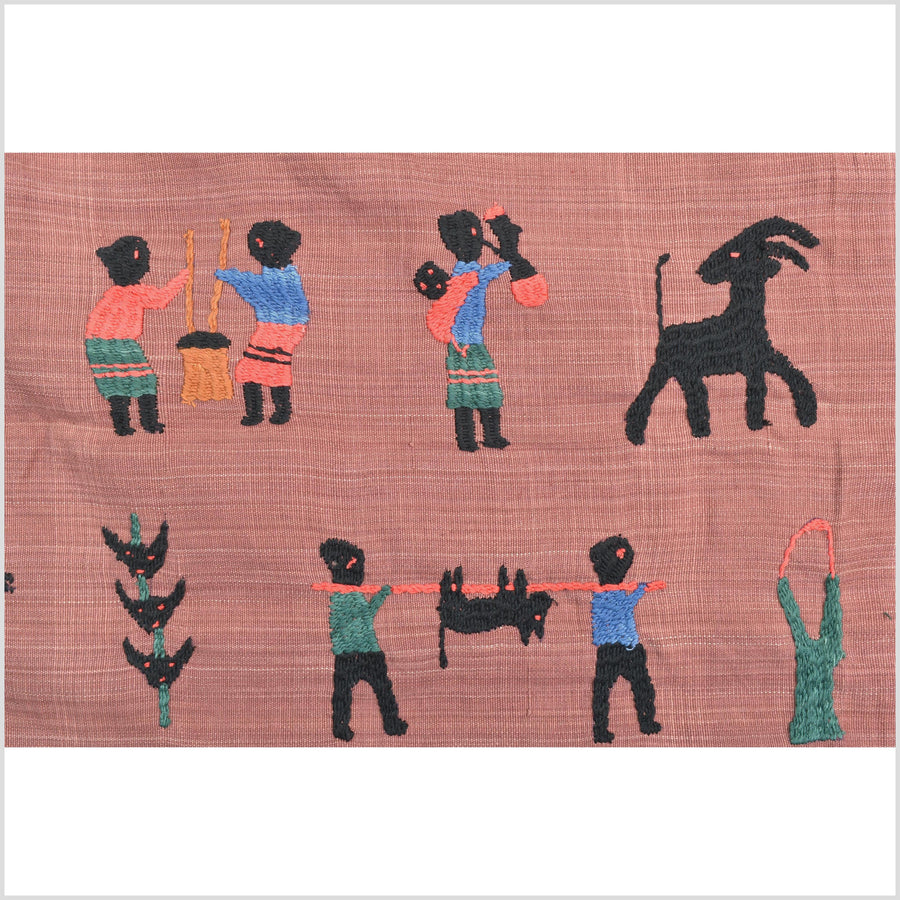Plum brown cotton story quilt Naga tribal textile ethnic embroidered boho fabric Burma hill tribe tapestry Thailand India Hmong II140